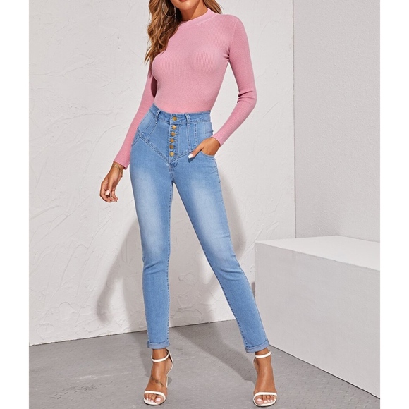 Pink Round Neck Long Sleeve Ribbed Light Sweater - Picture 3 of 6